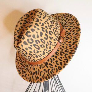 Wide Brim Leopard Fedora Hat Khaki